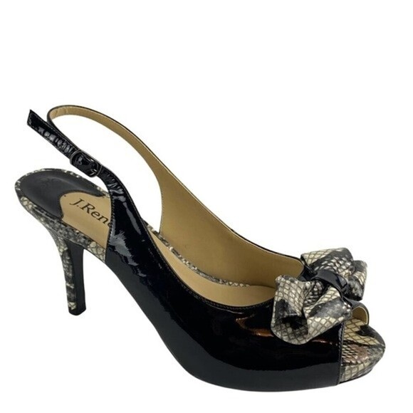 J. Rennee Heels Womens Size 7 Black Snakeskin Peep Toe Slingback - Picture 1 of 11